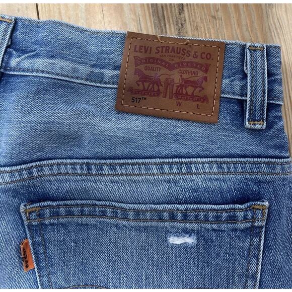LEVI'S 517 1969 Bootcut Cropped Distressed Ripped Orange Tab Jeans Womens 29 - Picture 4 of 6